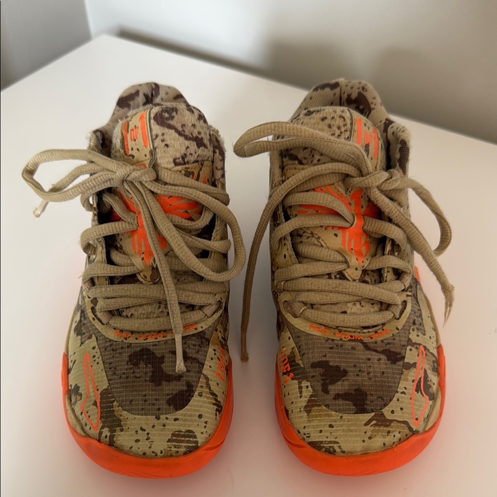 Puma Kids LaMelo Ball Tan and Orange Camouflage Sneakers - Picture 2 of 12